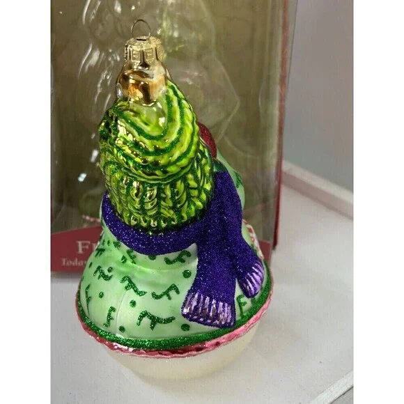 Vintage Fitz And Floyd Large 7 Inch Glass Christmas Ornament Snowman Horn Rck - Picture 10 of 11